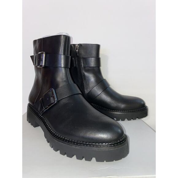 New Nordstrom Sz 9M Blk Nomacomb Lea Water Resist Zip Lug Sole Leather Moto Boot - Picture 1 of 8